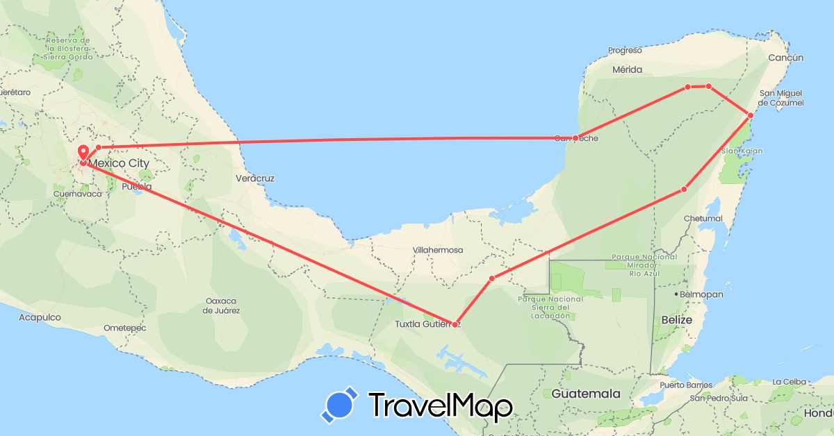 TravelMap itinerary: hiking in Mexico (North America)